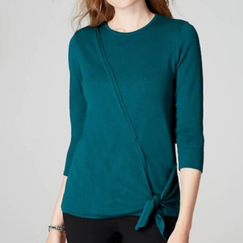 J. Jill Draped Side-Tie Pullover Sweater Size M 3/4 Sleeve Cotton Model Cashmere